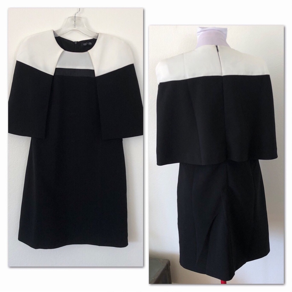 Elliatt - Black & White Vatican A-Line Cape Dress